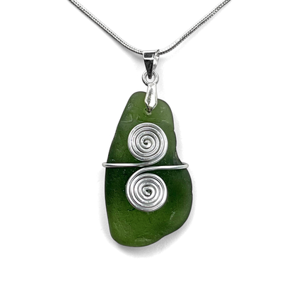 Sea Glass Necklace - Green Celtic Pendant - Scottish Jewellery