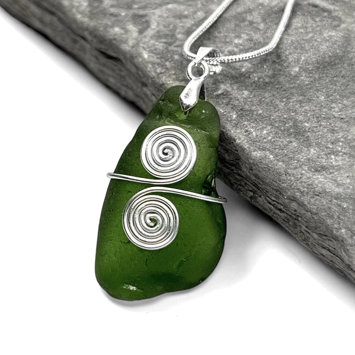 Sea Glass Necklace - Green Celtic Pendant - Scottish Jewellery