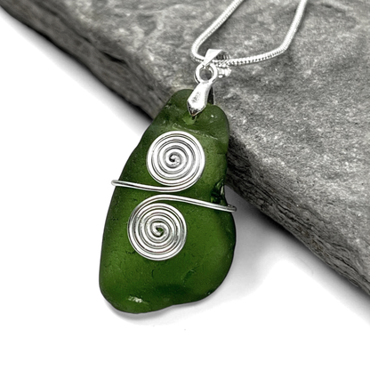 Sea Glass Necklace - Green Celtic Pendant - Scottish Jewellery