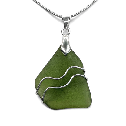Sea Glass Necklace - Green Ripples Pendant - Scottish Jewellery