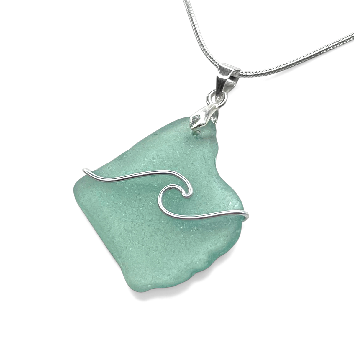 Sea Glass Necklace - Aqua Wave Pendant Scottish Jewellery