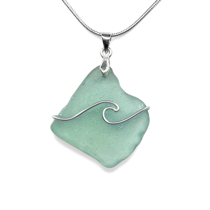 Sea Glass Necklace - Aqua Wave Pendant Scottish Jewellery