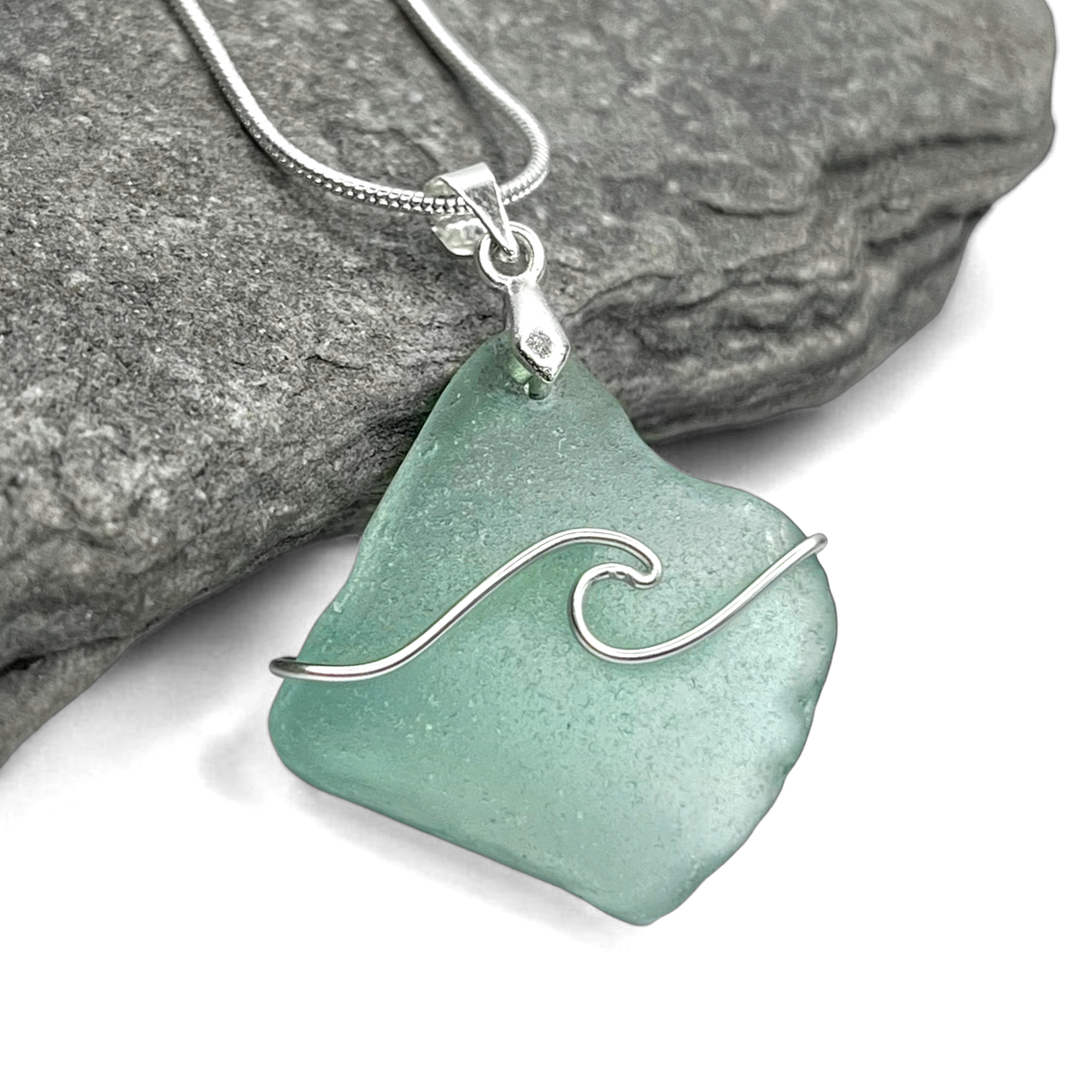 Sea Glass Necklace - Aqua Wave Pendant Scottish Jewellery