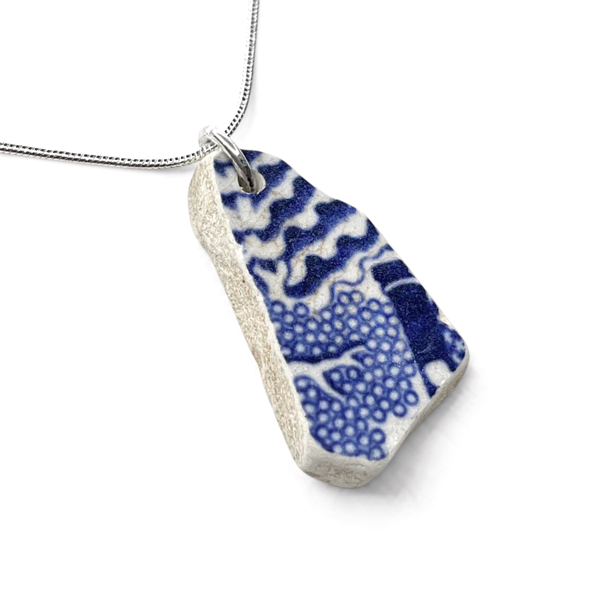 Sea Pottery Pendant - Antique Beach China - Willow Pattern Tree Necklace