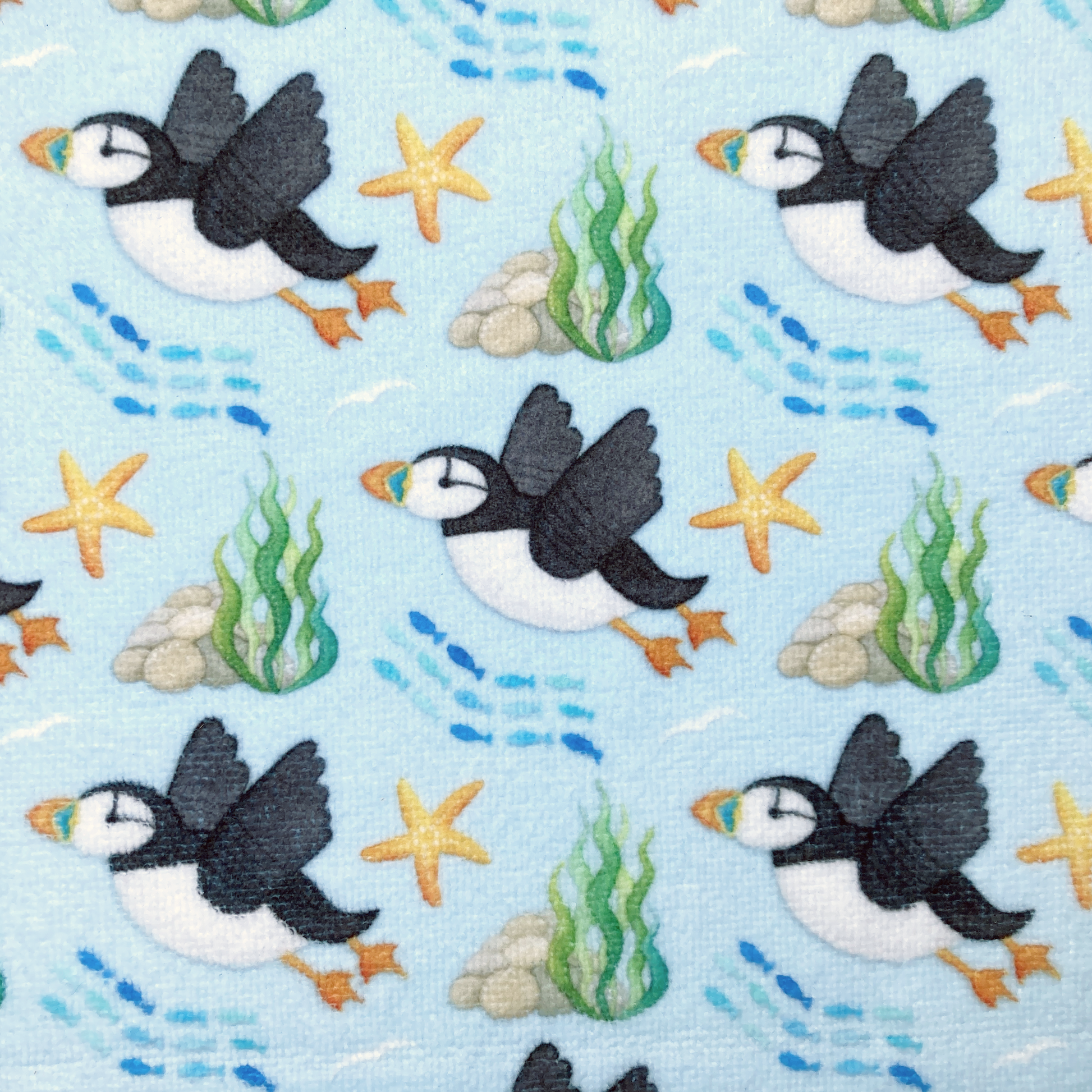 Puffin Tea Towel or Hand Towel - Fluffy Style - Seaside Kitchen Towel - East Neuk Beach Crafts