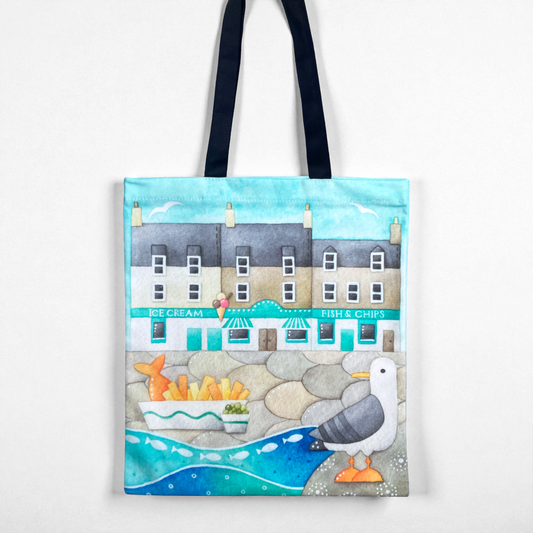 Seagull Shopping Bag - Fish and Chips - Seaside Tote Bag