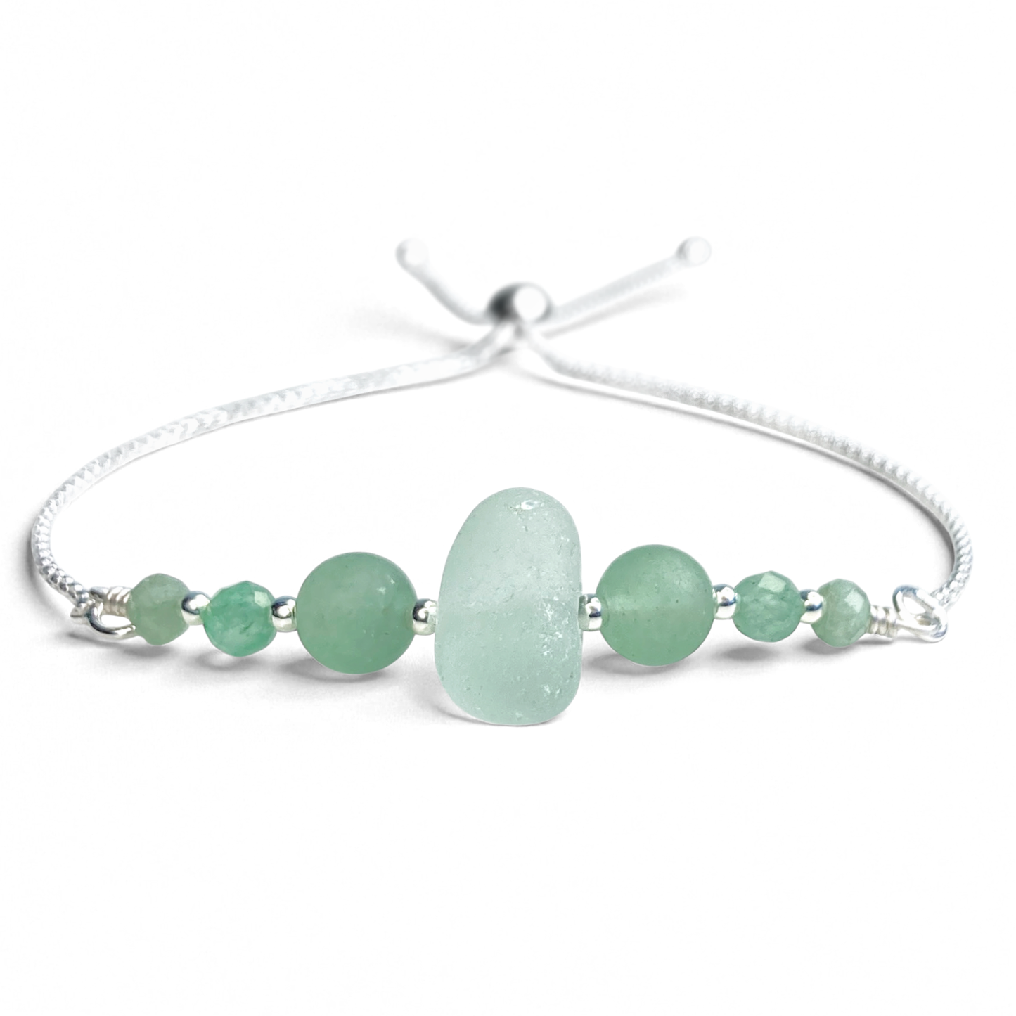 Sea Glass Bracelet - Aqua Green - Silver and Aventurine Crystal