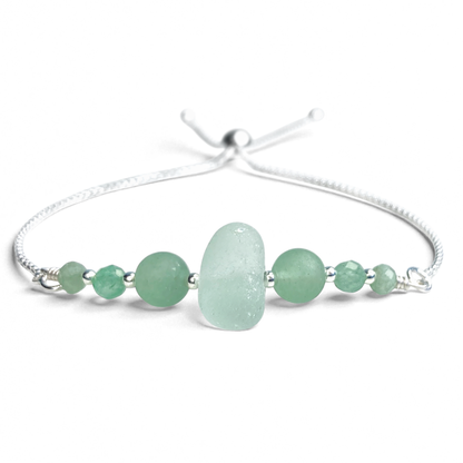 Sea Glass Bracelet - Aqua Green - Silver and Aventurine Crystal