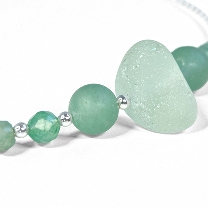 Sea Glass Bracelet - Aqua Green - Silver and Aventurine Crystal