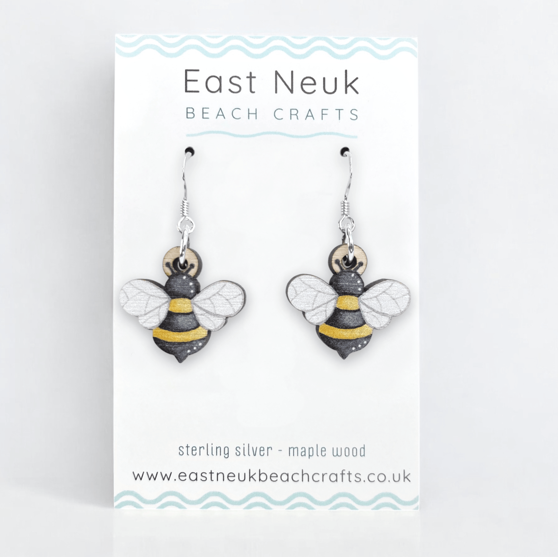 Bee Earrings - Sterling Silver and Maple Wood - East Neuk Beach Crafts
