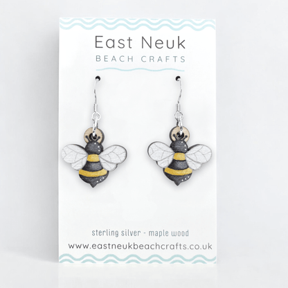 Bee Earrings - Sterling Silver and Maple Wood - East Neuk Beach Crafts