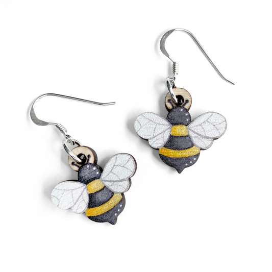 Bee Earrings - Sterling Silver and Maple Wood