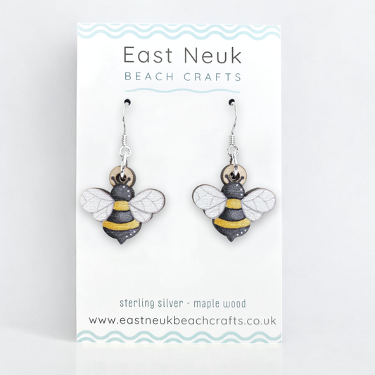 Wooden Earrings - Bee - Sterling Silver and Maple Wood