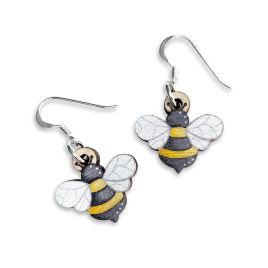 Wooden Earrings - Bee - Sterling Silver and Maple Wood