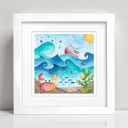 Fishing Boat and Crab Framed Print - Seaside Watercolour