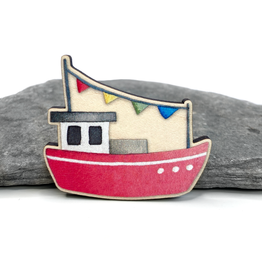 Wooden Fishing Boat Fridge Magnet - Maple Wood