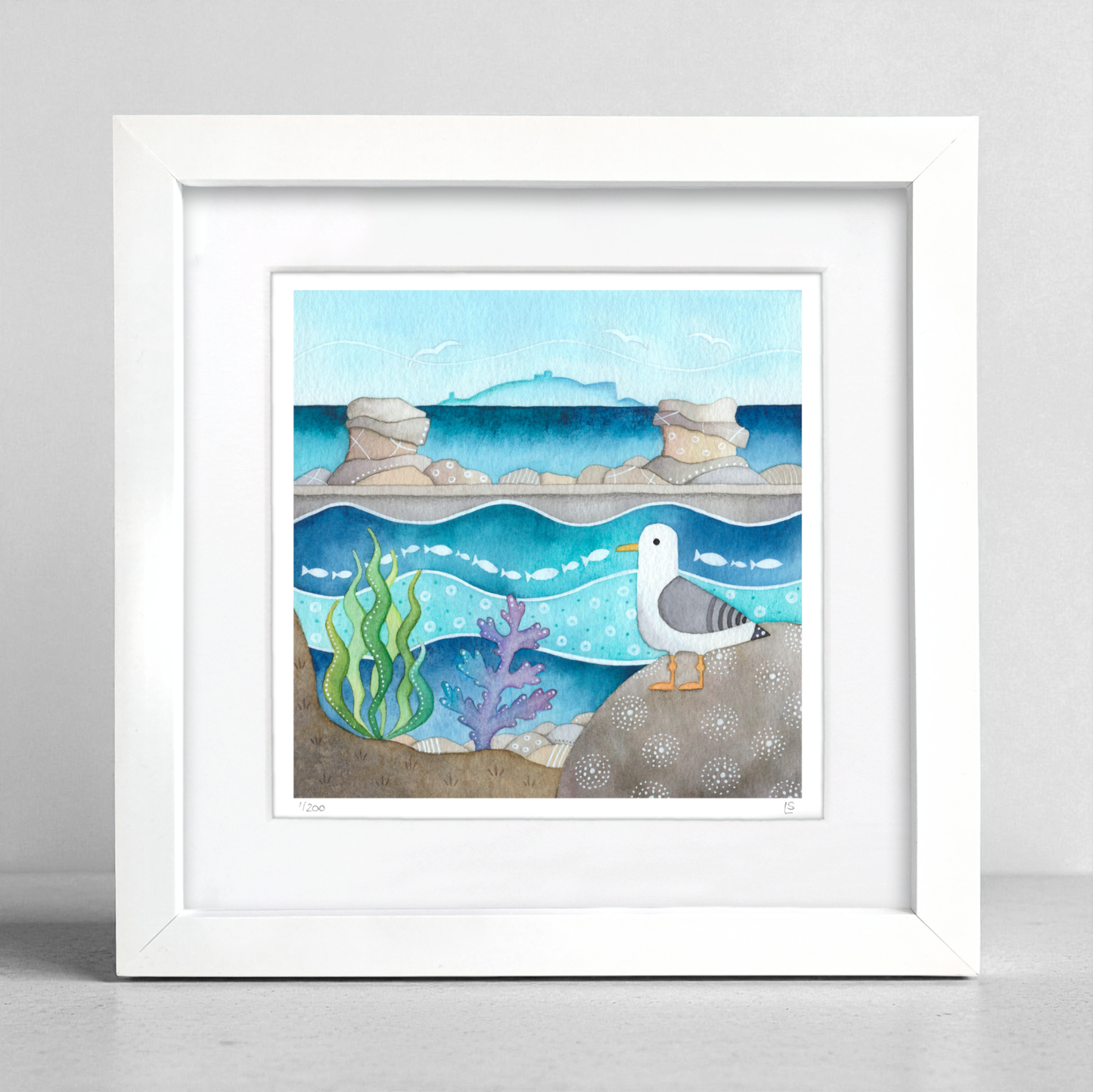 Seagull Framed Print - Cellardyke - Seaside Watercolour
