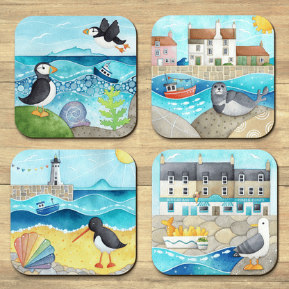 Coaster Set x 4 - Seaside Watercolours from the East Neuk - East Neuk Beach Crafts