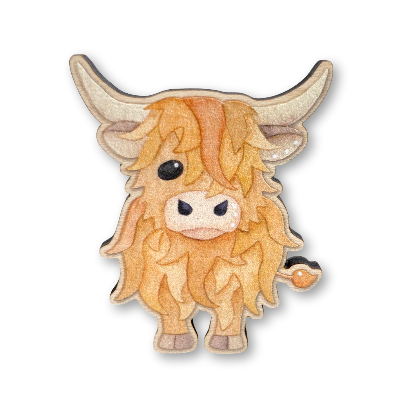 Wooden Pin Badge - Highland Cow - Maple Wood Brooch