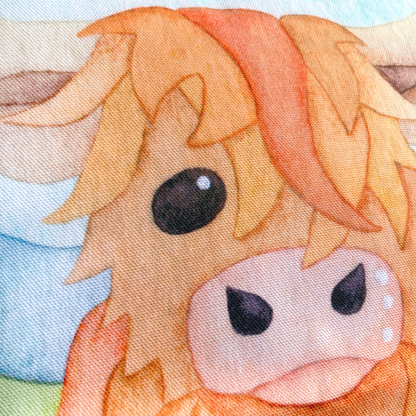 Cushion Cover - Highland Cow and Thistle - Scottish Watercolours