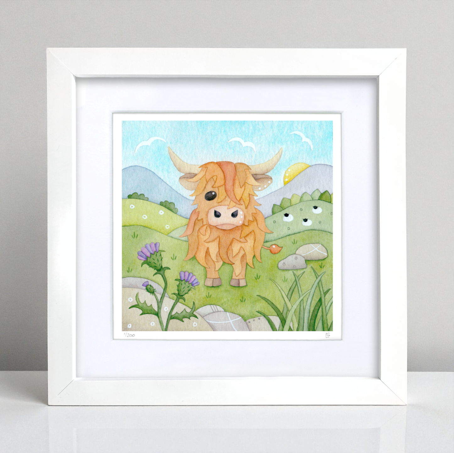 Highland Cow Framed Print - Scottish Highlands Watercolour
