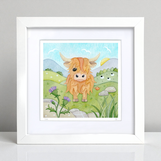 Highland Cow Framed Print - Scottish Highlands Watercolour
