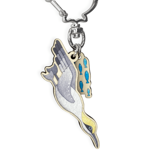 Diving Gannet Keyring - Wooden Seaside Key Chain