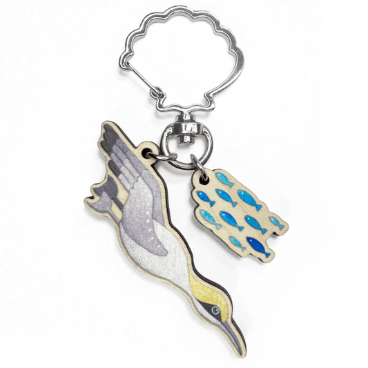 Diving Gannet Keyring - Wooden Seaside Key Chain