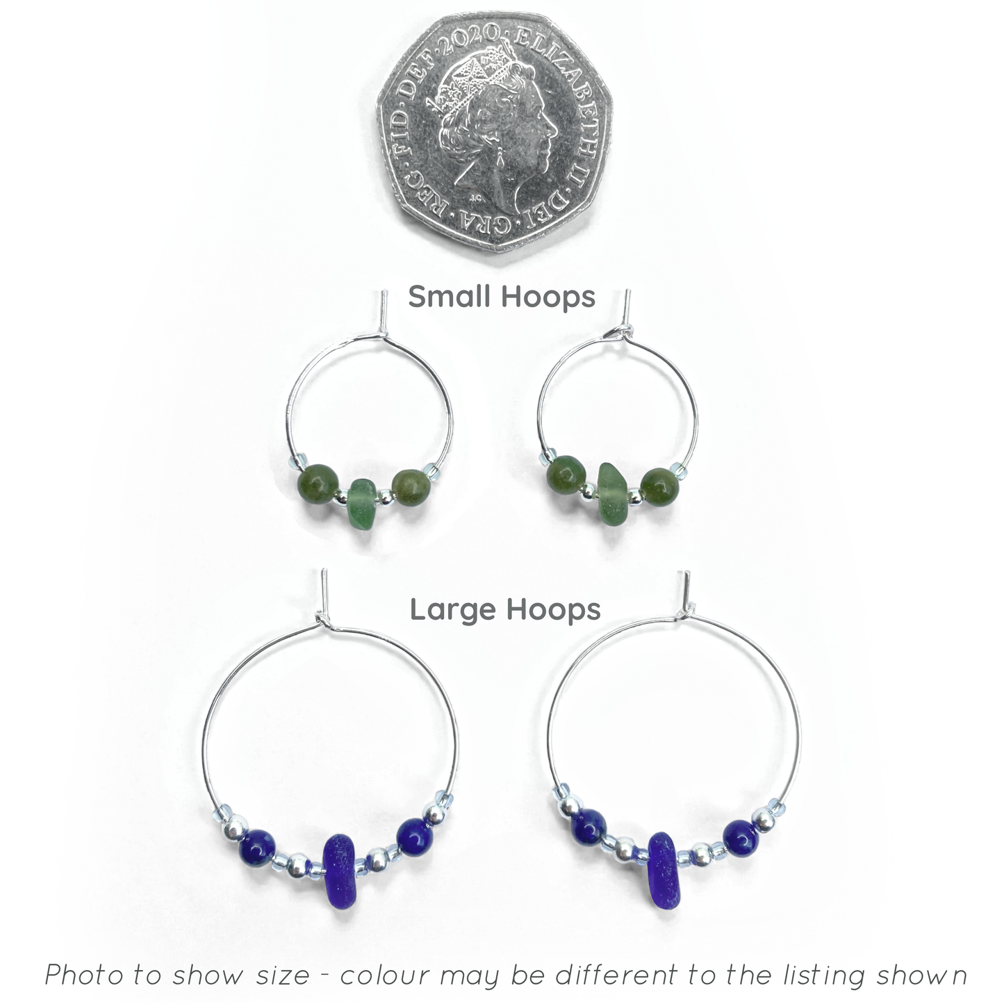 Sea Glass Hoop Earrings - Small - Green Aventurine Crystal