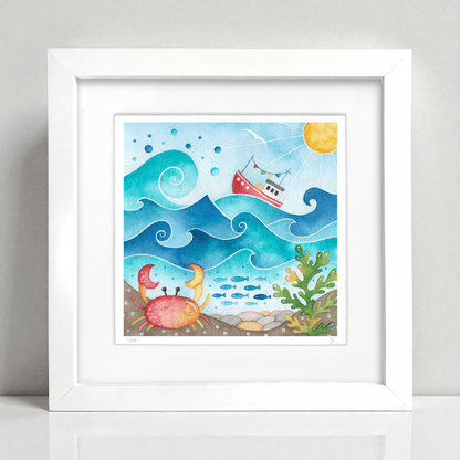 Fishing Boat and Crab Framed Print - Seaside Watercolour - East Neuk Beach Crafts