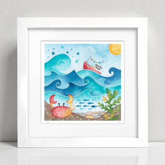 Fishing Boat and Crab Framed Print - Seaside Watercolour - East Neuk Beach Crafts