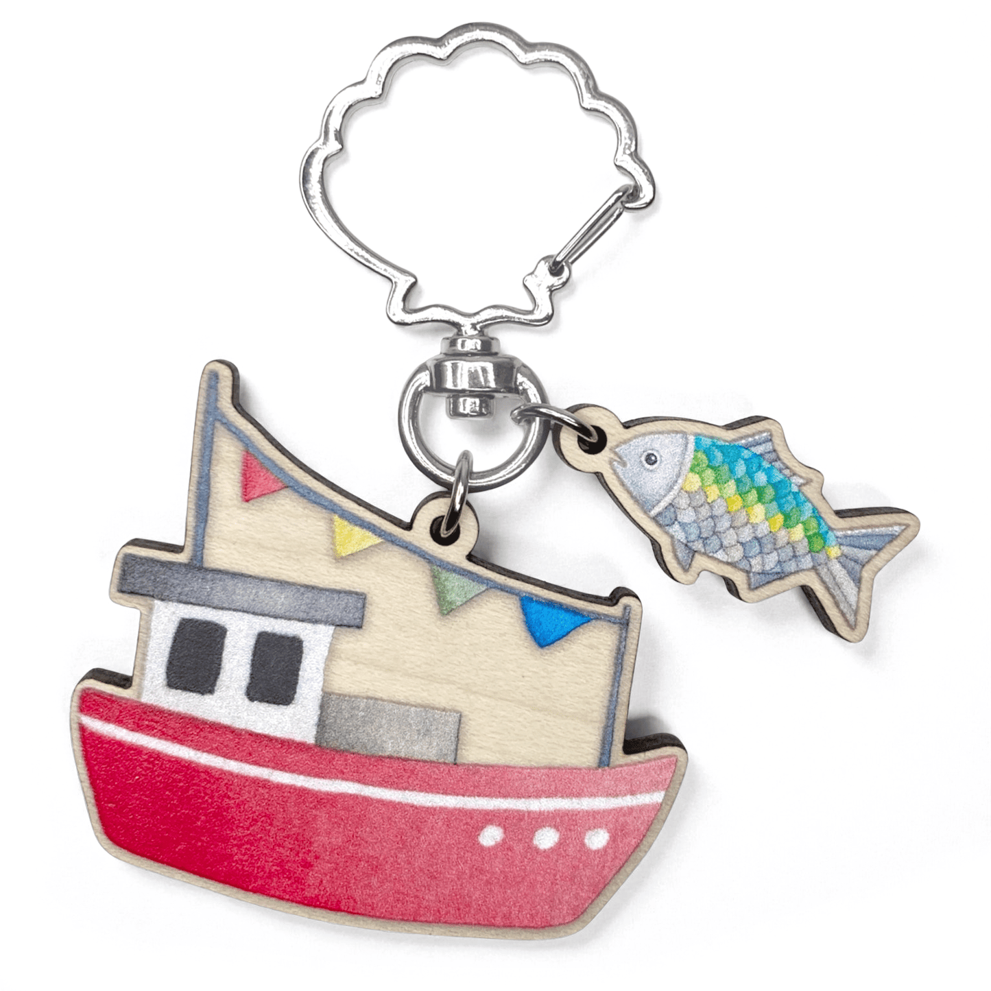 Fishing Boat Keyring - Wooden Seaside Key Chain