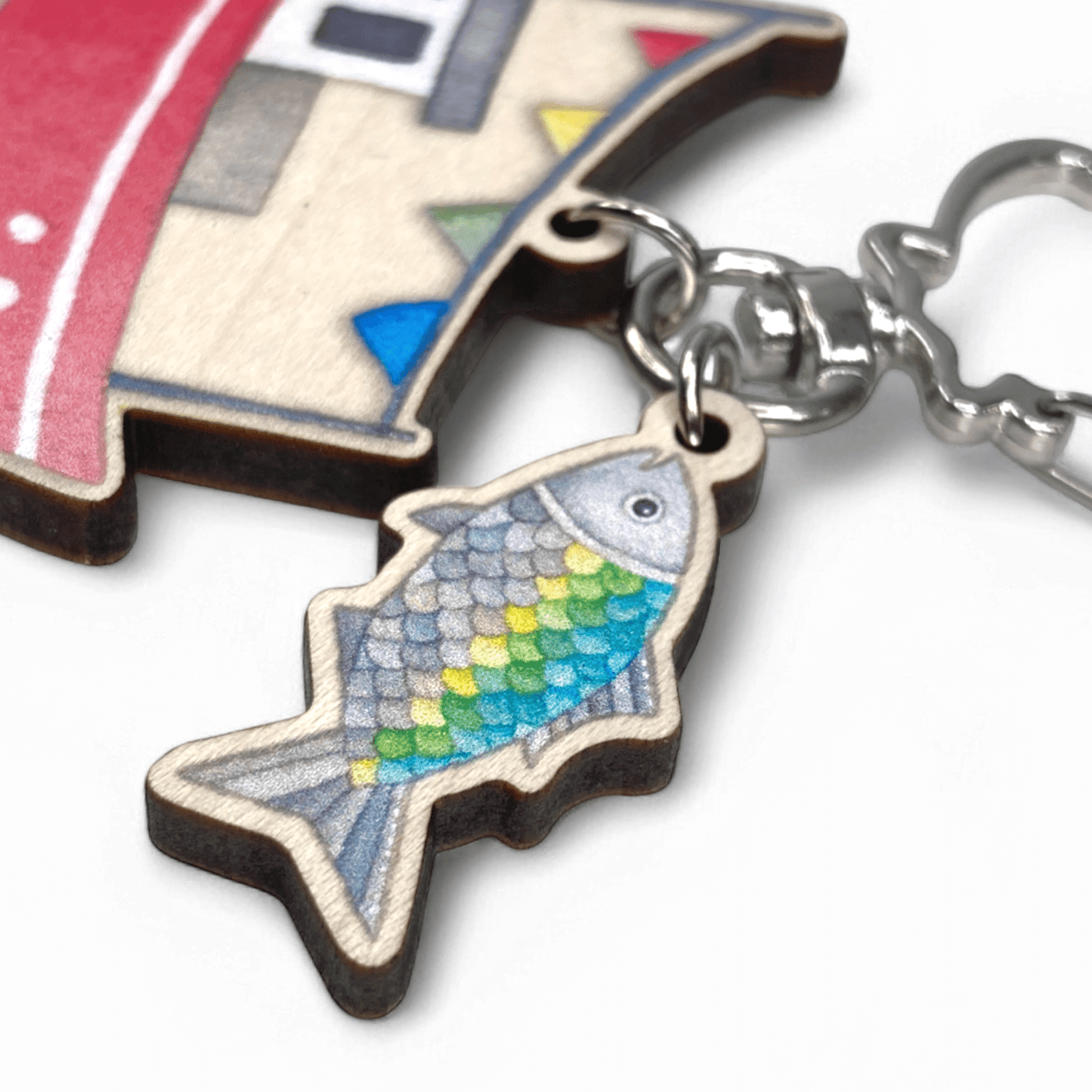 Fishing Boat Keyring - Wooden Seaside Key Chain