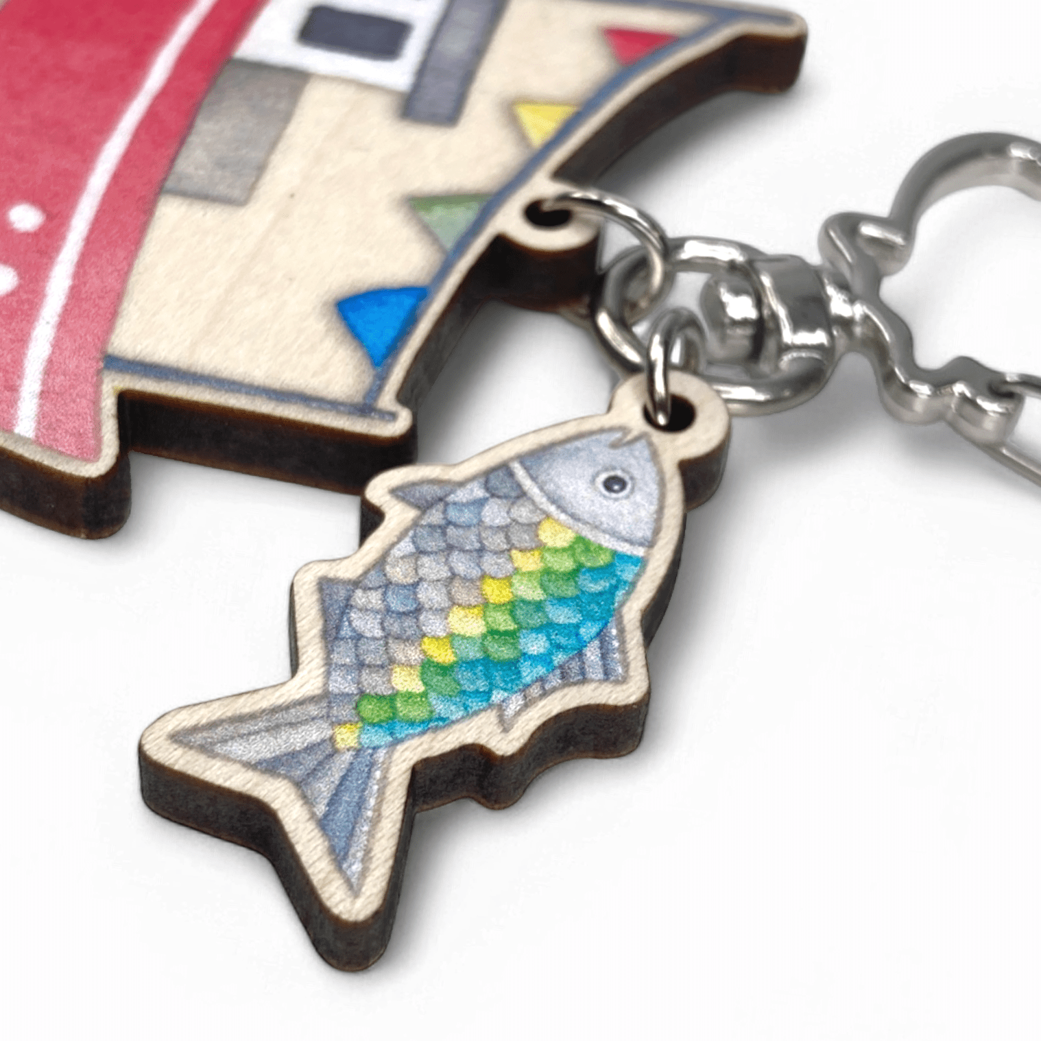 Fishing Boat Keyring - Wooden Seaside Key Chain