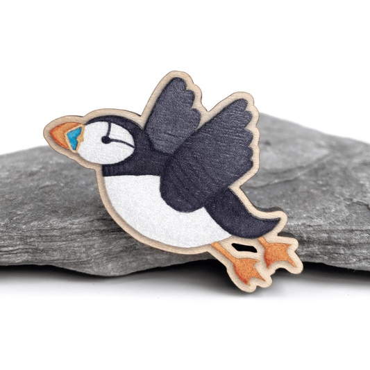 Flying Puffin Fridge Magnet - Wooden Laser Cut - East Neuk Beach Crafts