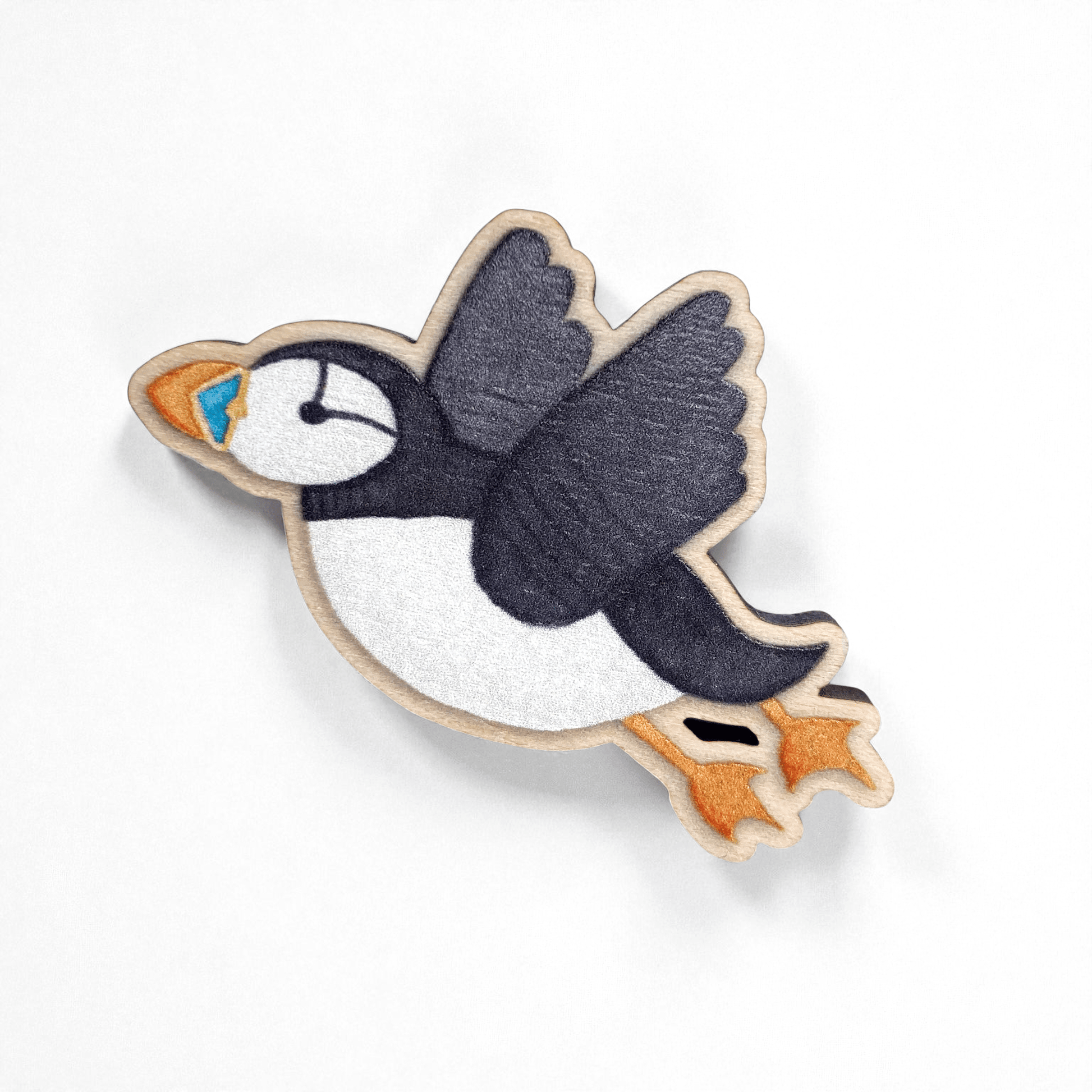 Flying Puffin Fridge Magnet - Wooden Laser Cut - East Neuk Beach Crafts