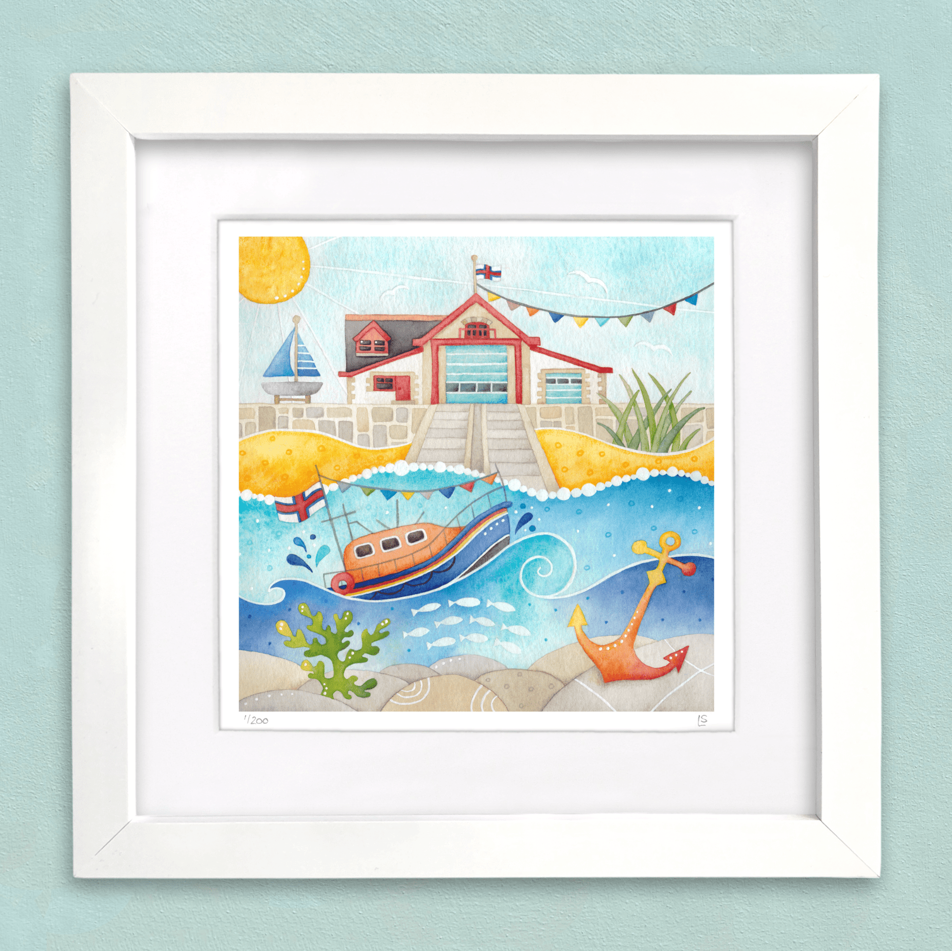 Framed Seaside Print - RNLI Lifeboat at Anstruther - East Neuk of Fife Watercolour Painting - East Neuk Beach Crafts