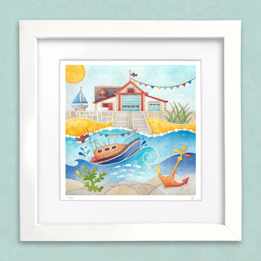 Framed Seaside Print - RNLI Lifeboat at Anstruther - East Neuk of Fife Watercolour Painting - East Neuk Beach Crafts