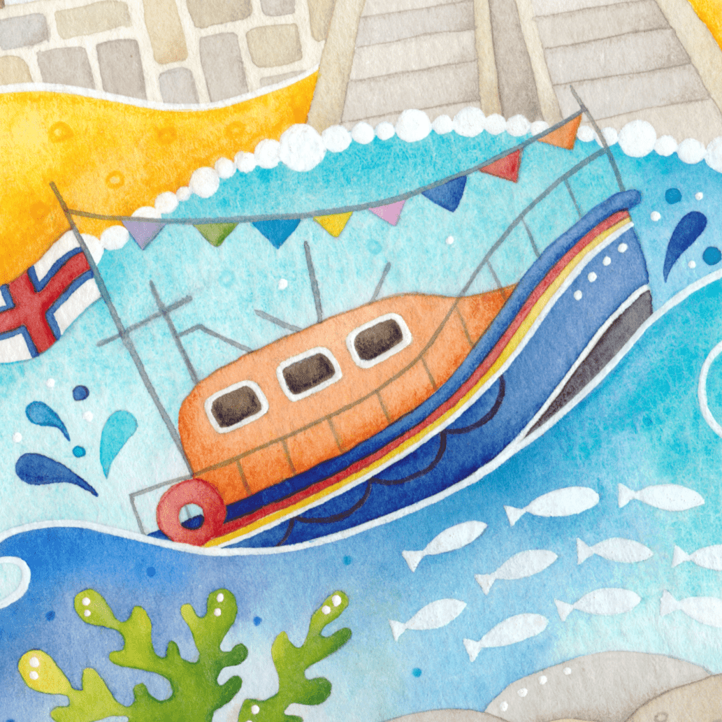 Framed Seaside Print - RNLI Lifeboat at Anstruther - East Neuk of Fife Watercolour Painting - East Neuk Beach Crafts