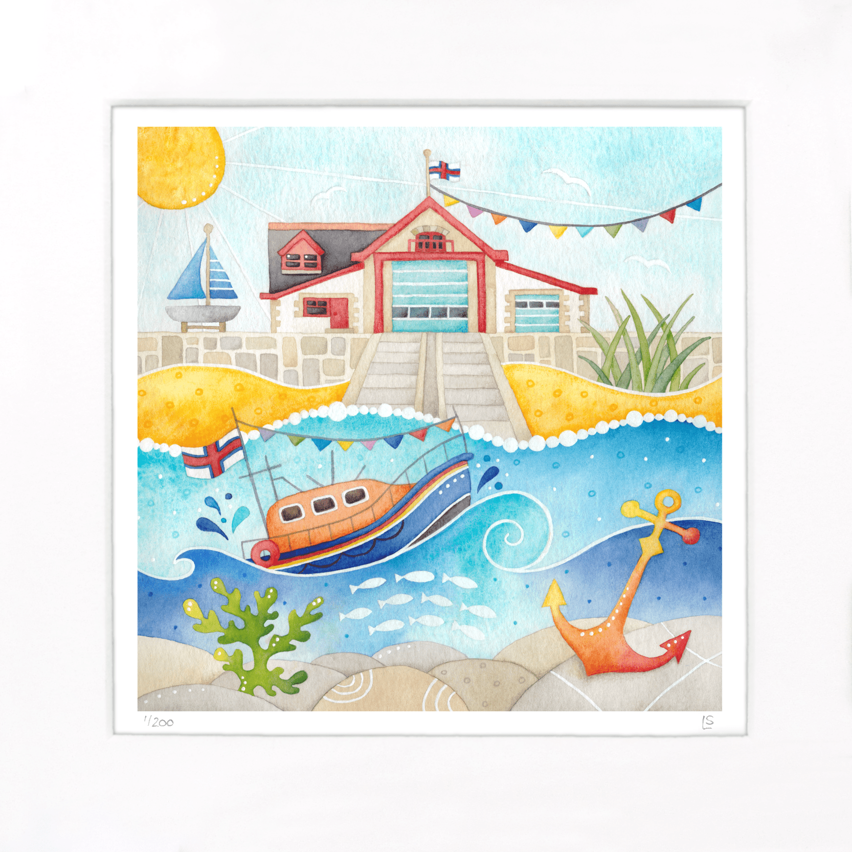 Framed Seaside Print - RNLI Lifeboat at Anstruther - East Neuk of Fife Watercolour Painting - East Neuk Beach Crafts