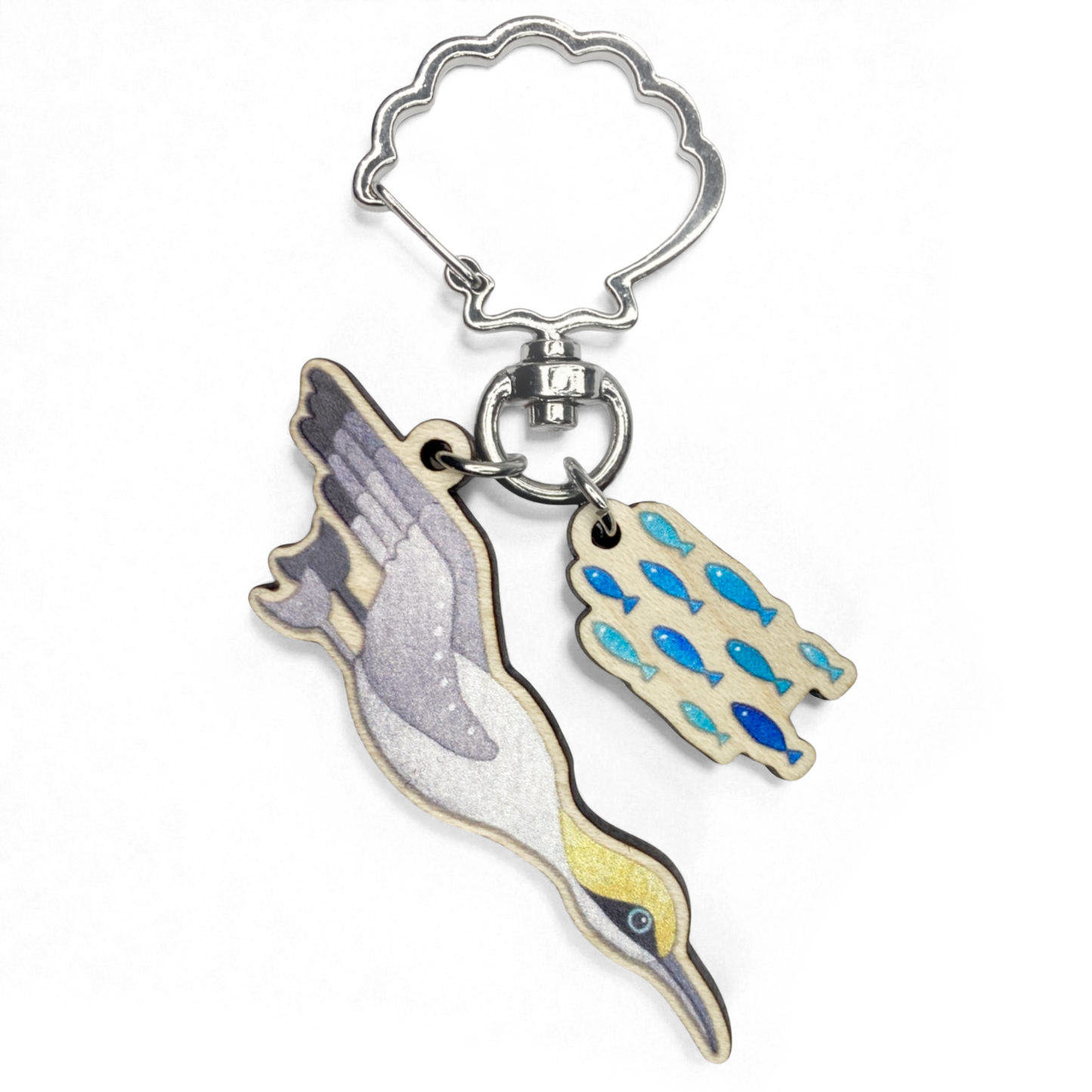 Diving Gannet Keyring - Wooden Seaside Key Chain