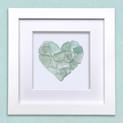 Green Sea Glass Heart - Framed Scottish Beach Art
