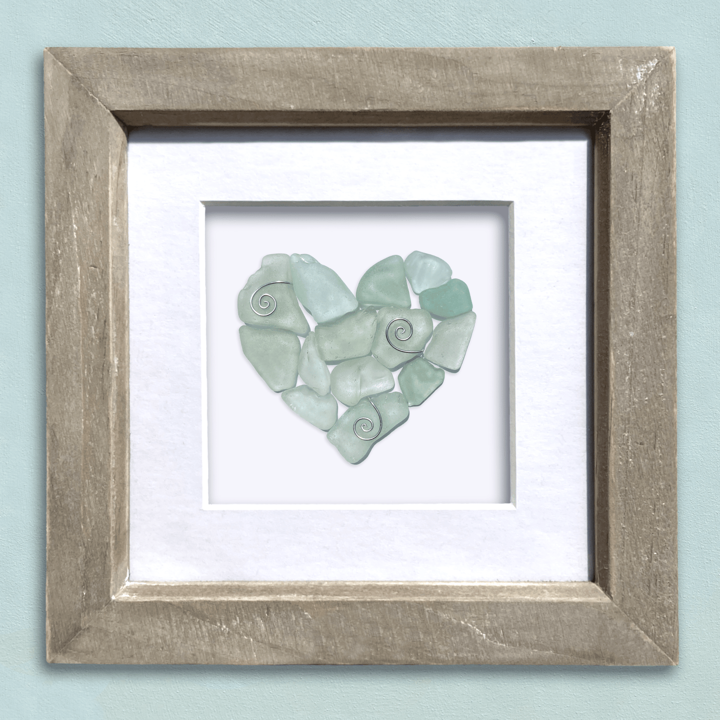 Green Sea Glass Heart - Framed Scottish Beach Art