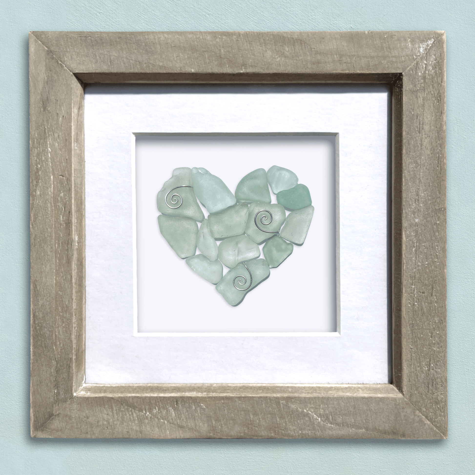 Green Sea Glass Heart - Framed Scottish Beach Art