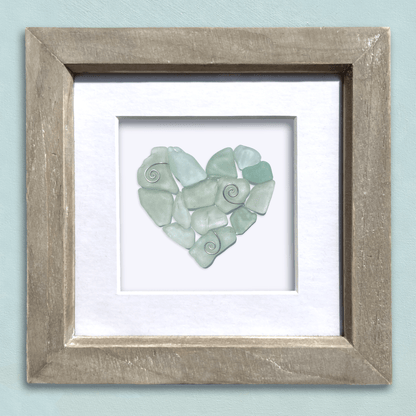 Green Sea Glass Heart - Framed Scottish Beach Art