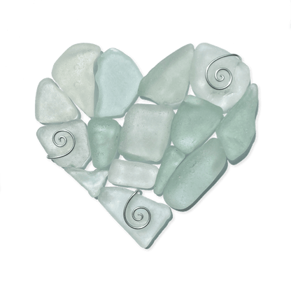 Green Sea Glass Heart - Framed Scottish Beach Art - East Neuk Beach Crafts