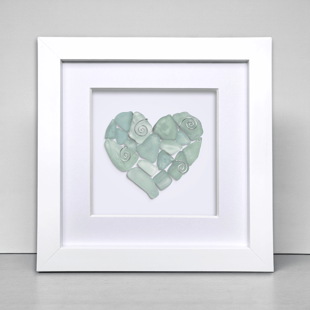 Green Sea Glass Heart - Framed Scottish Beach Art - East Neuk Beach Crafts