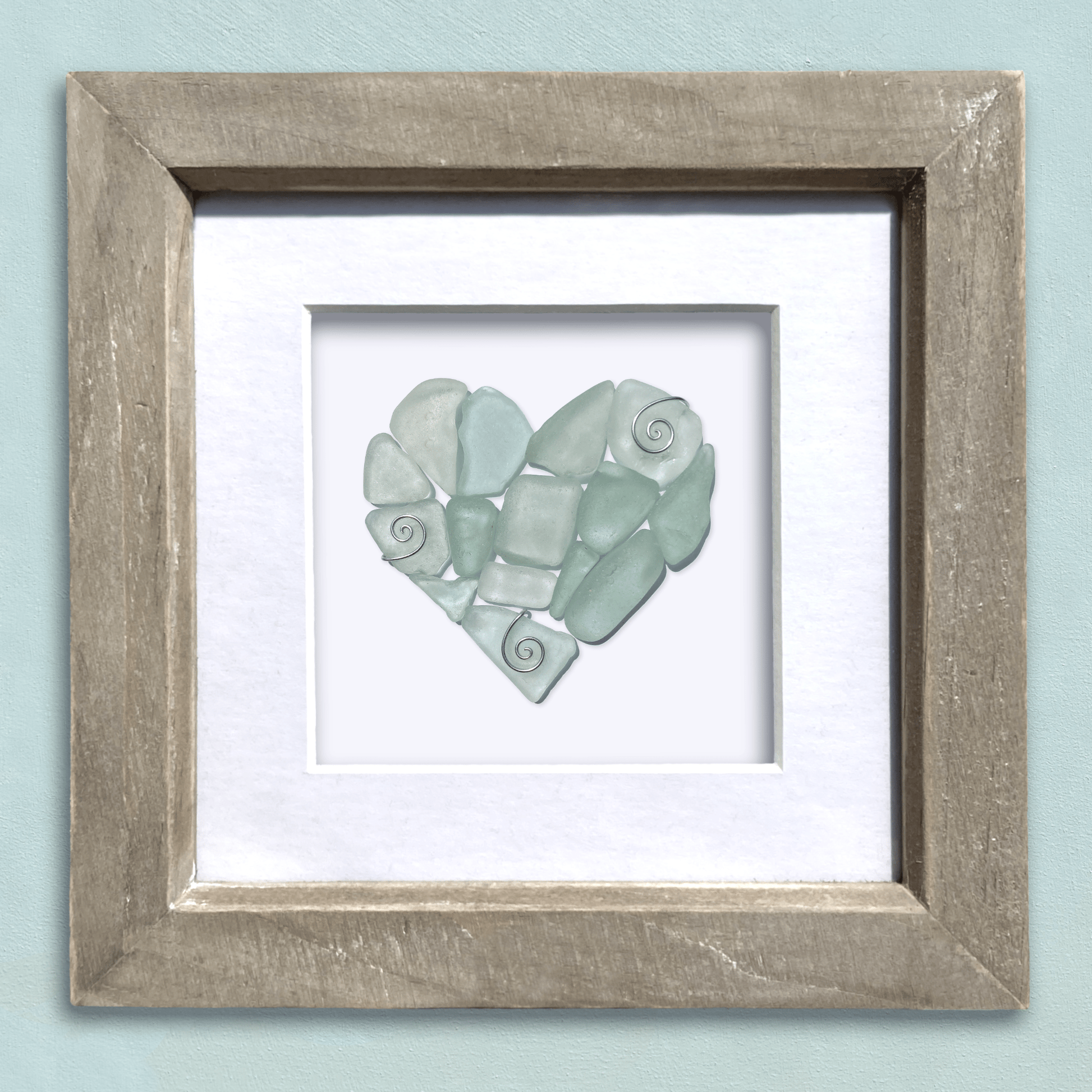 Green Sea Glass Heart - Framed Scottish Beach Art - East Neuk Beach Crafts