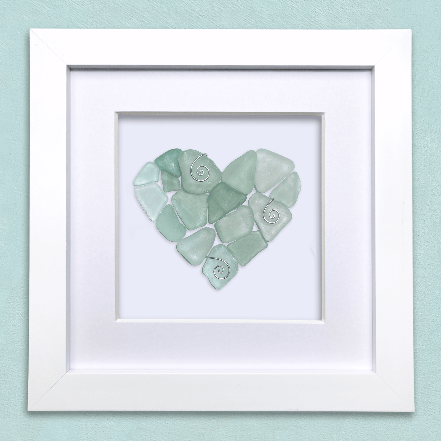 Green Sea Glass Heart - Framed Scottish Beach Art
