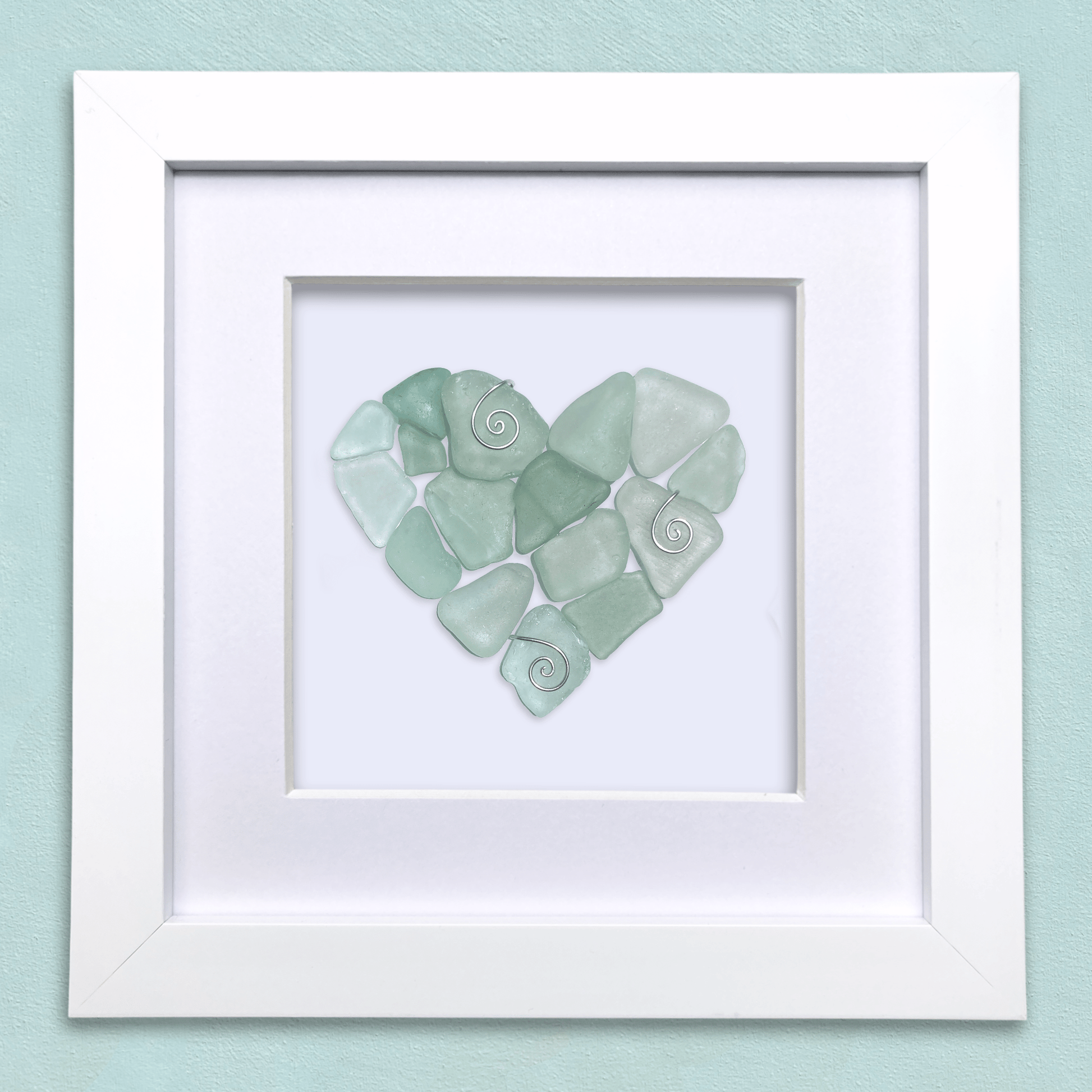 Green Sea Glass Heart - Framed Scottish Beach Art